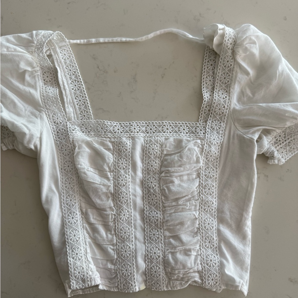 Reformation White Lace Detail Top size 6